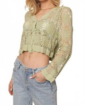 NEW EN CREME flower pattern crochet cardigan in sage
